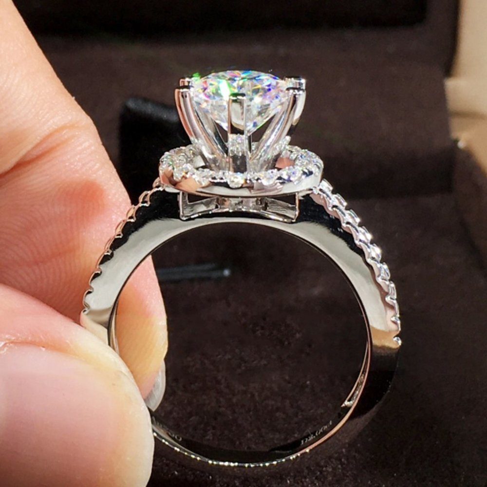 🔥Engagement Round CZ Diamond Bling Anillos Silver Dainty Wedding  UNVN12128